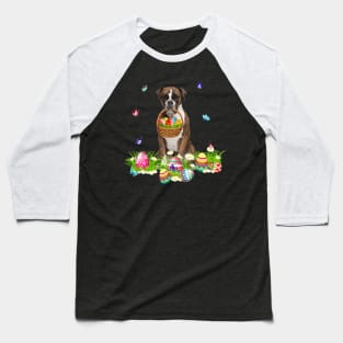 Boxer Dog With Easter Eggs Basket Butterflies Baseball T-Shirt